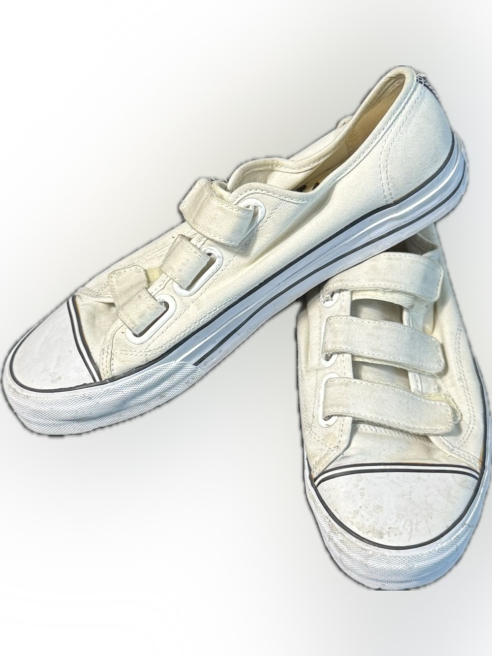 Vans White Canvas Velcro Strap Sneakers Classic Low Top Men’s 10